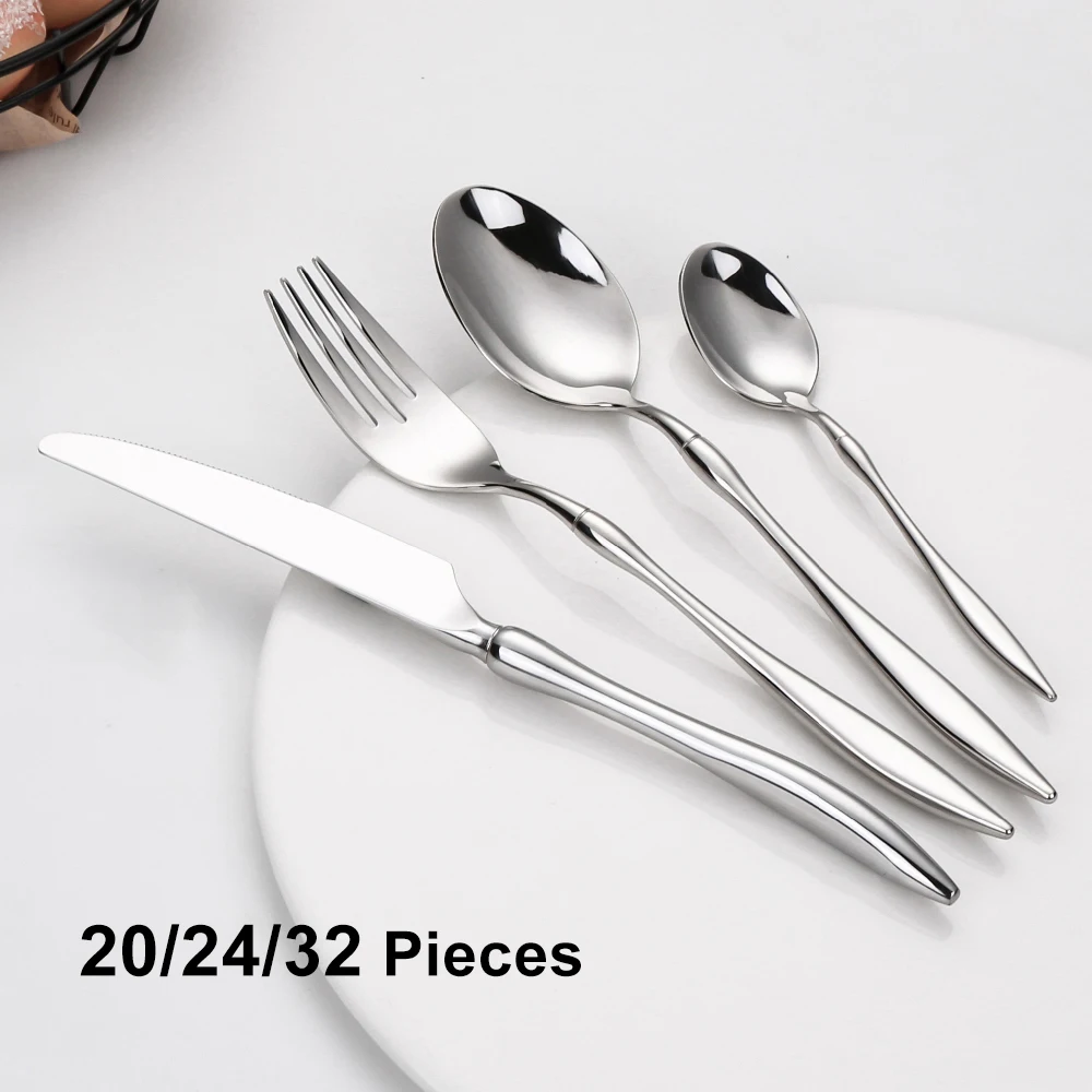 

20/24/32Pcs Gold Cutlery Set Black Knife Spoon Fork Set Stainless Steel Tableware Kitchen Utensils Sliver Dinnerware Flatware