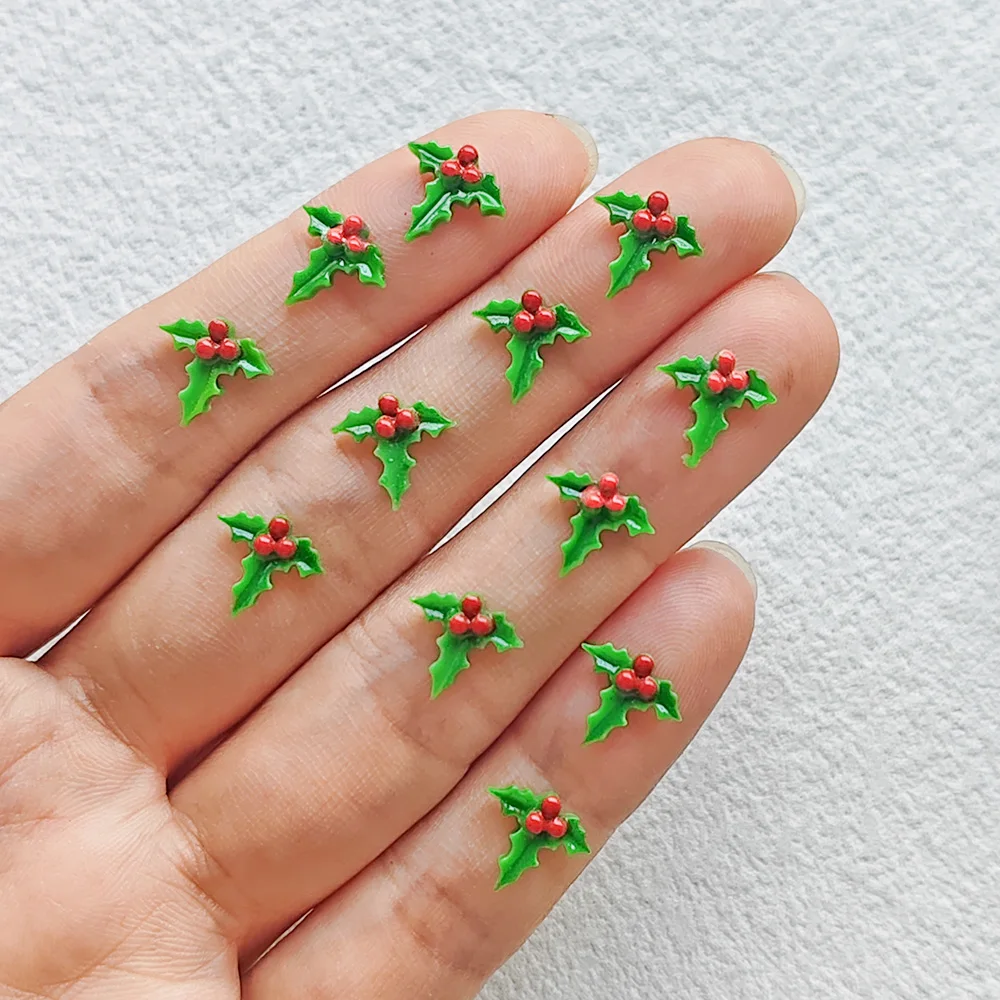 50 Stück Weihnachtsbaumblatt-Harz-Dekorationen mit flachem Boden für Nägel, geeignet für DIY-Schmuckherstellung – Detail 3