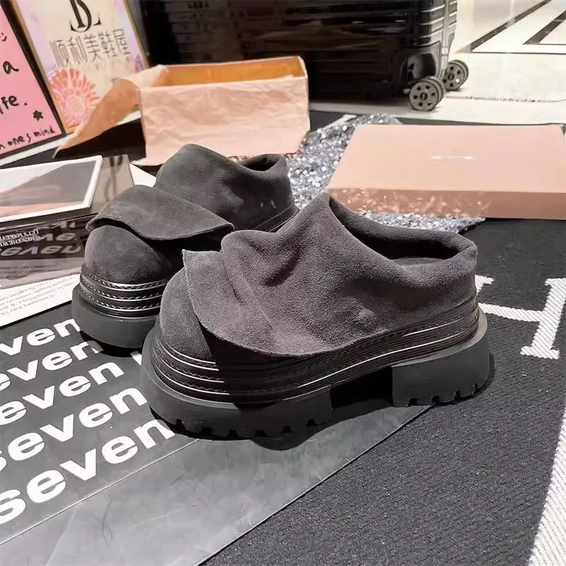 

Women's Sponge Cake Sole Slippers Ruffle Edge Cover Toe Suede Shoes Women Personality Spring Autumn Fashion Zapatillas De Mujer