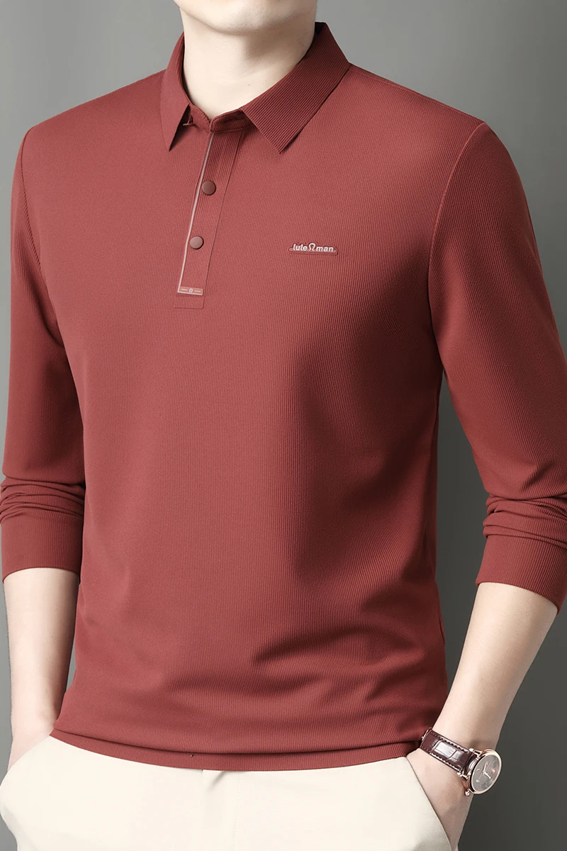 

2025 Новая высококачественная мужская футболка с длинными рукавами, осеннее издание, рубашка поло с воротником, нижняя рубашка для бизнеса и отдыха