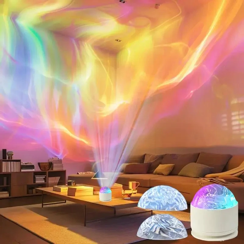 USB Powered Aurora Projector Night Light 2-in-1 with Remote Control RGB Projection Lamp Creative LED Lighting for Bedroom Party Home Office Decor
