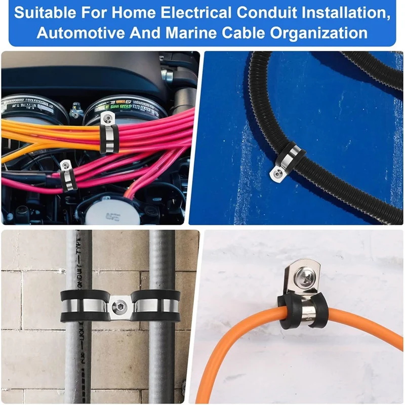 Juego de abrazaderas para cables de AB09-176Pcs, abrazaderas aisladas de goma de 8 tamaños con tornillos de 72 Uds., para instalación automotriz de cables