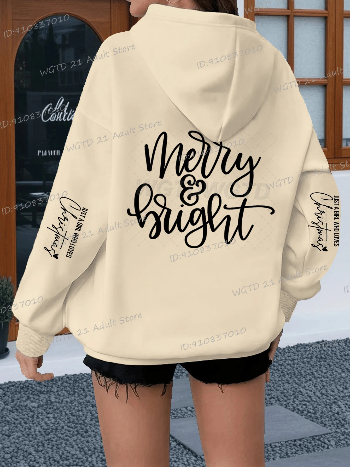 المرأة "Merry & Bright" طباعة هوديس خمر أزياء طويلة الأكمام عيد ميلاد سعيد مقنعين أسلوب بسيط عيد الميلاد الإناث هوديي الهدايا