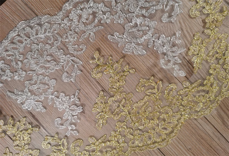 1 Yard 17cm wide Gold Silver Polyester Embroidery Lace Trim for Bridal Wedding Gown Costume Design Lace Ribbon