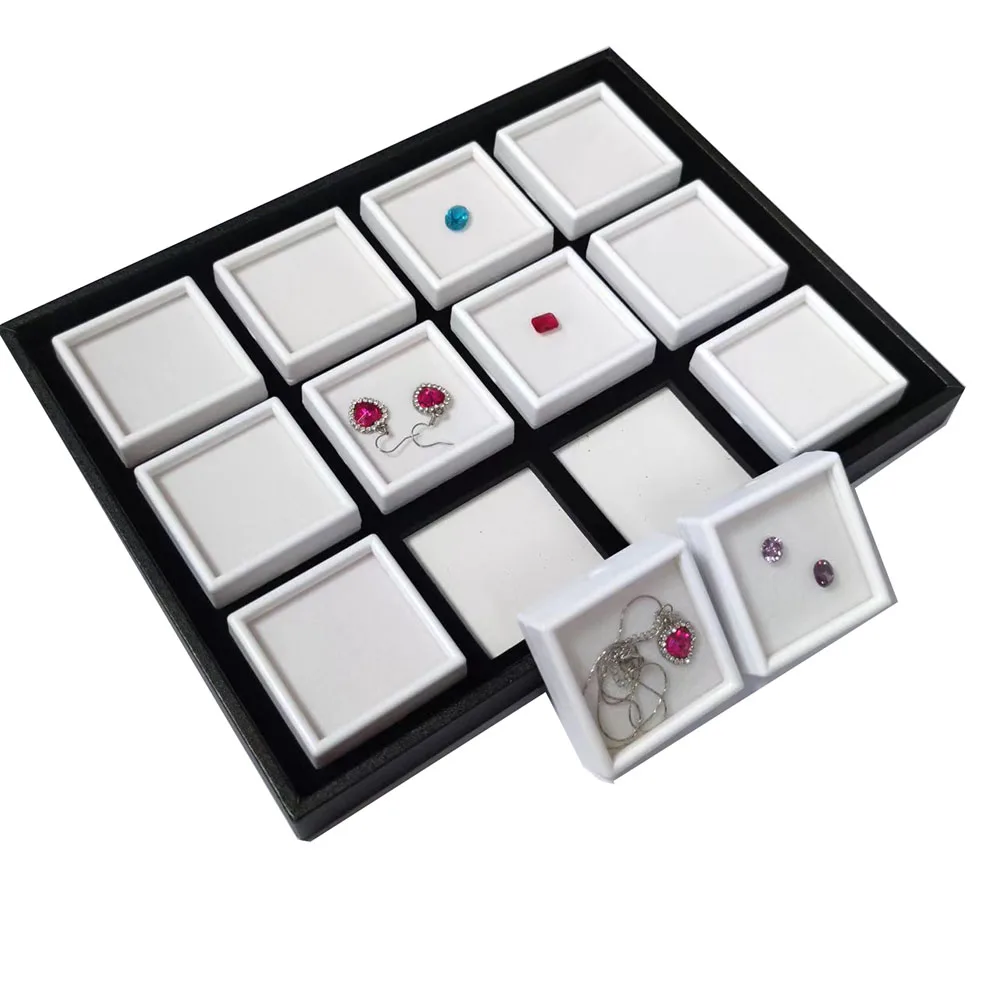 White 6cm Loose Diamond Jewelry Storage Box Gemstone Display Gift Packaging Box Zirconia Pendant Earring Organizer Cover Tray