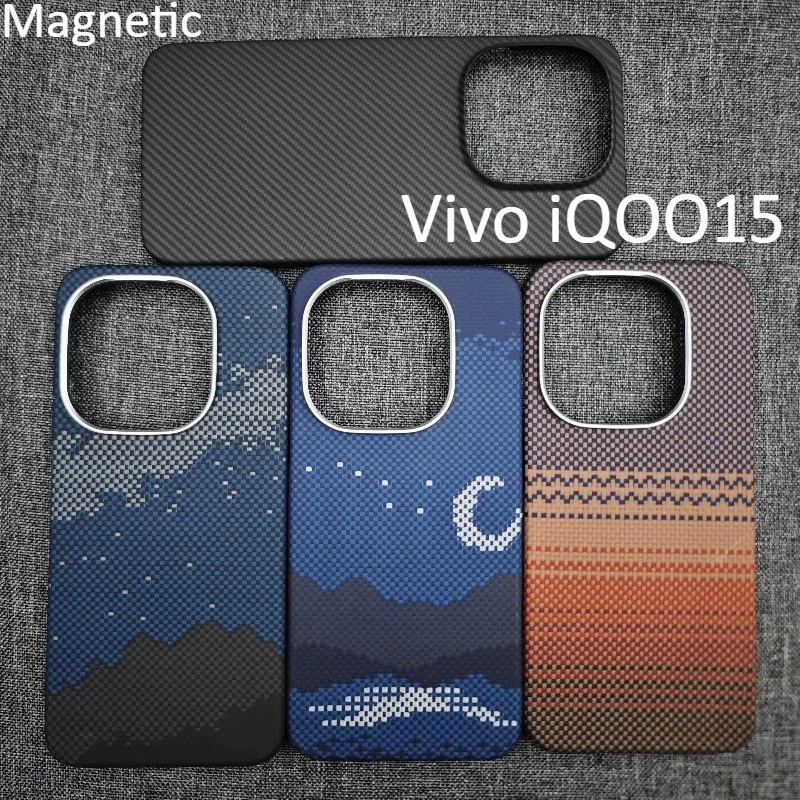 

For Vivo iQOO 15 Case – Magnetic Carbon Aramid Fiber Cover – Ultra-Light Metal Business Protective Shell Anti-Fall
