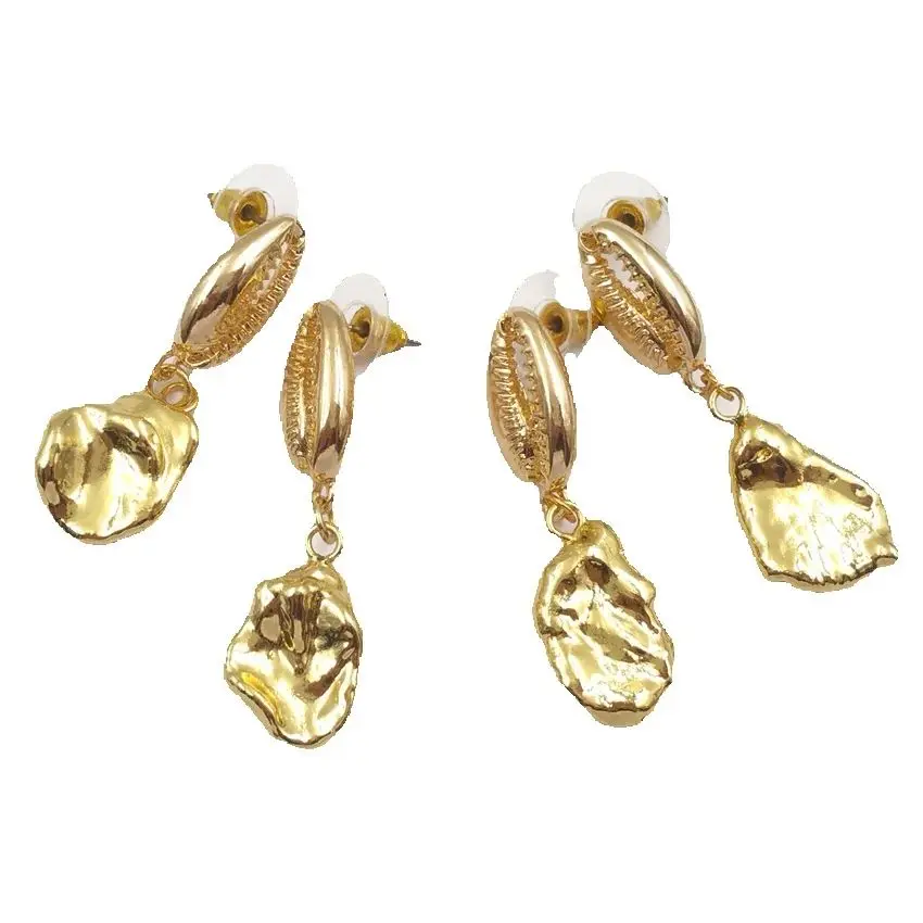 WT-E453 Metal Studs With Full 18k Gold Dipped Pendant Wild Coast Beach Cowrie Shell Jewelry For Women Daily Decorated