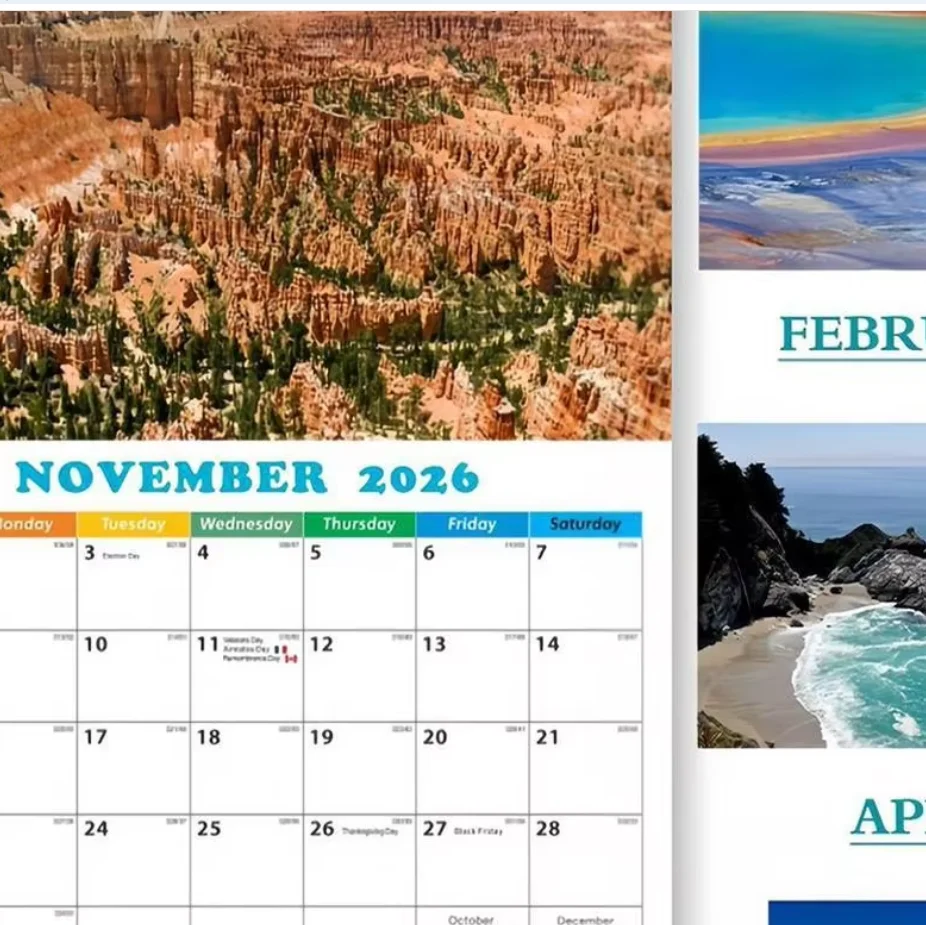 

2026 Wall Landscape Calendar Different Scenery Monthly Calendar Annual Calendar Hangable Agenda Schedule Organizer