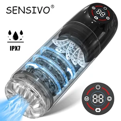 New LCD Automatic Rotation Male Masturbator Sucking Licking 6s Vacuum Penis Pump Water SPA Real Pocket Pussy Sex Toys For Men 18