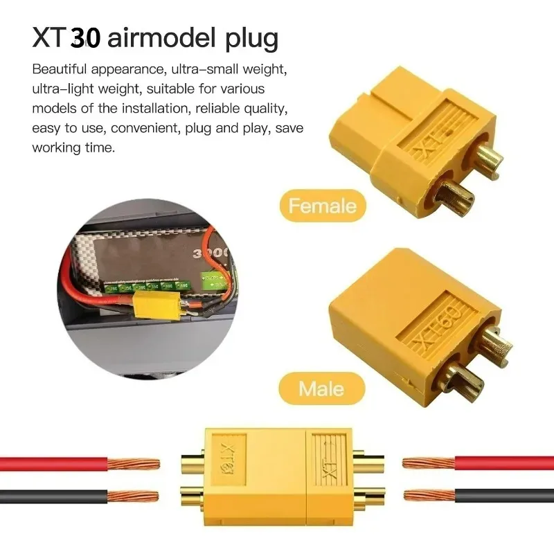 XT30/XT30U/MR30 Plugs Male Female Connector Copper Bullet Wire Connector Welding Terminal Power Plugs for Battery Charge Adapter