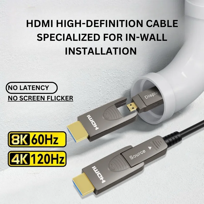 100M Fiber Optic HDMI 2.1 AOC Cable 8K/4K Ultra HD, Detachable Connector Ideal for Home Theater, TV, PC,  Conference, Projector