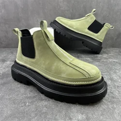 New Design Winter Men's Height Increasing Leather Boots Fashion Thick-soled Men Plus Velvet Warm Chelsea Boots Casual Shoes