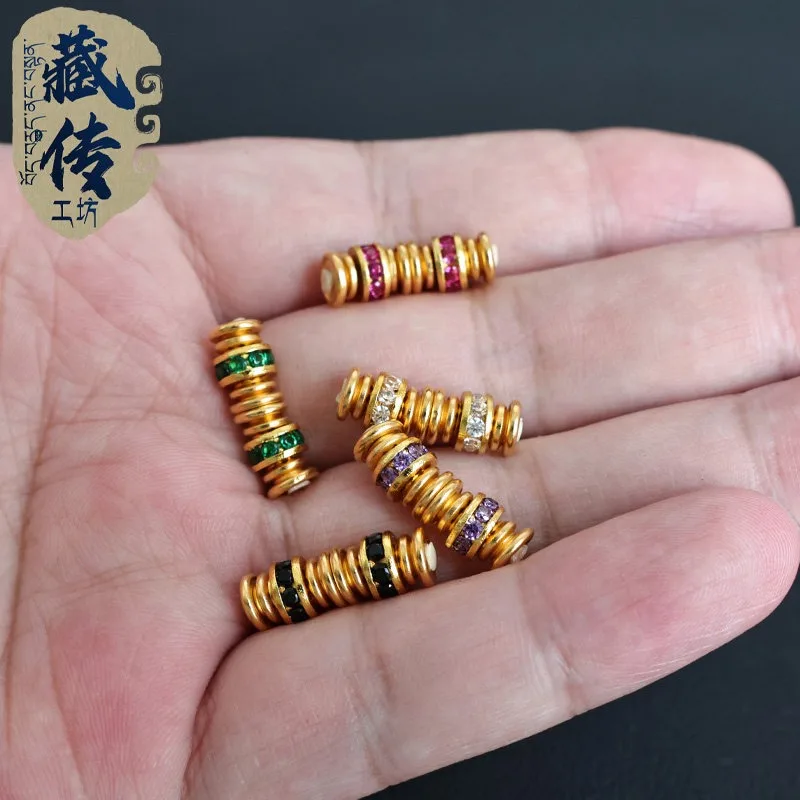 18K Rhinestone Inlaid Swivel Pivot Spacer Beads Discs for Wenwan Bracelet Mala Prayer Jewelry Making Collectible Gift Men Women