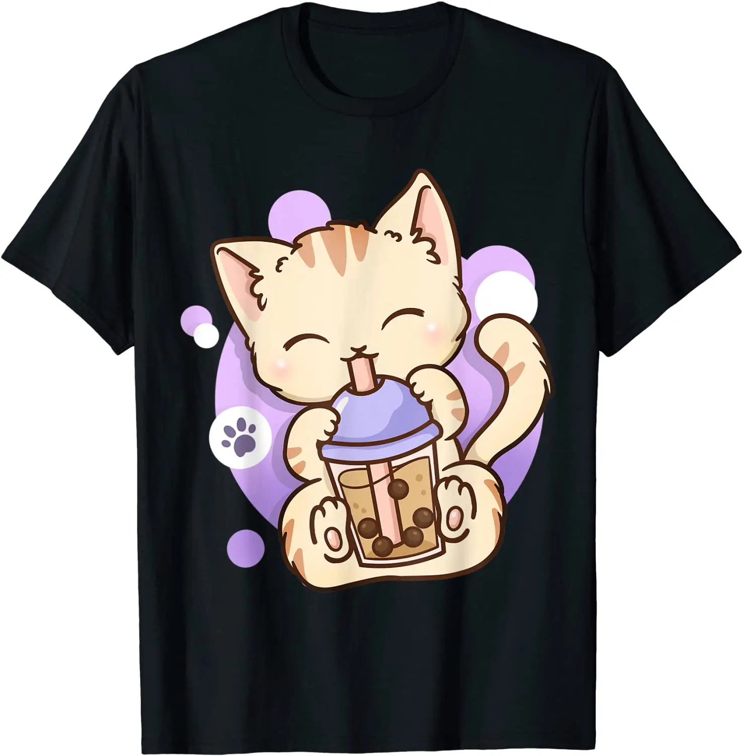 Cat Boba Tea Bubble Tea Anime Kawaii Neko T Shirt Casual Loose Cotton T-shirts Women Men Short Sleeves Streetwear Pop Tops