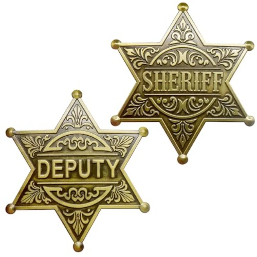 

2 Packs Sheriff Badge Deputy Badge Set Metal Brooch Pin Old West Prop Western Cop Police Badges for Adult Kid