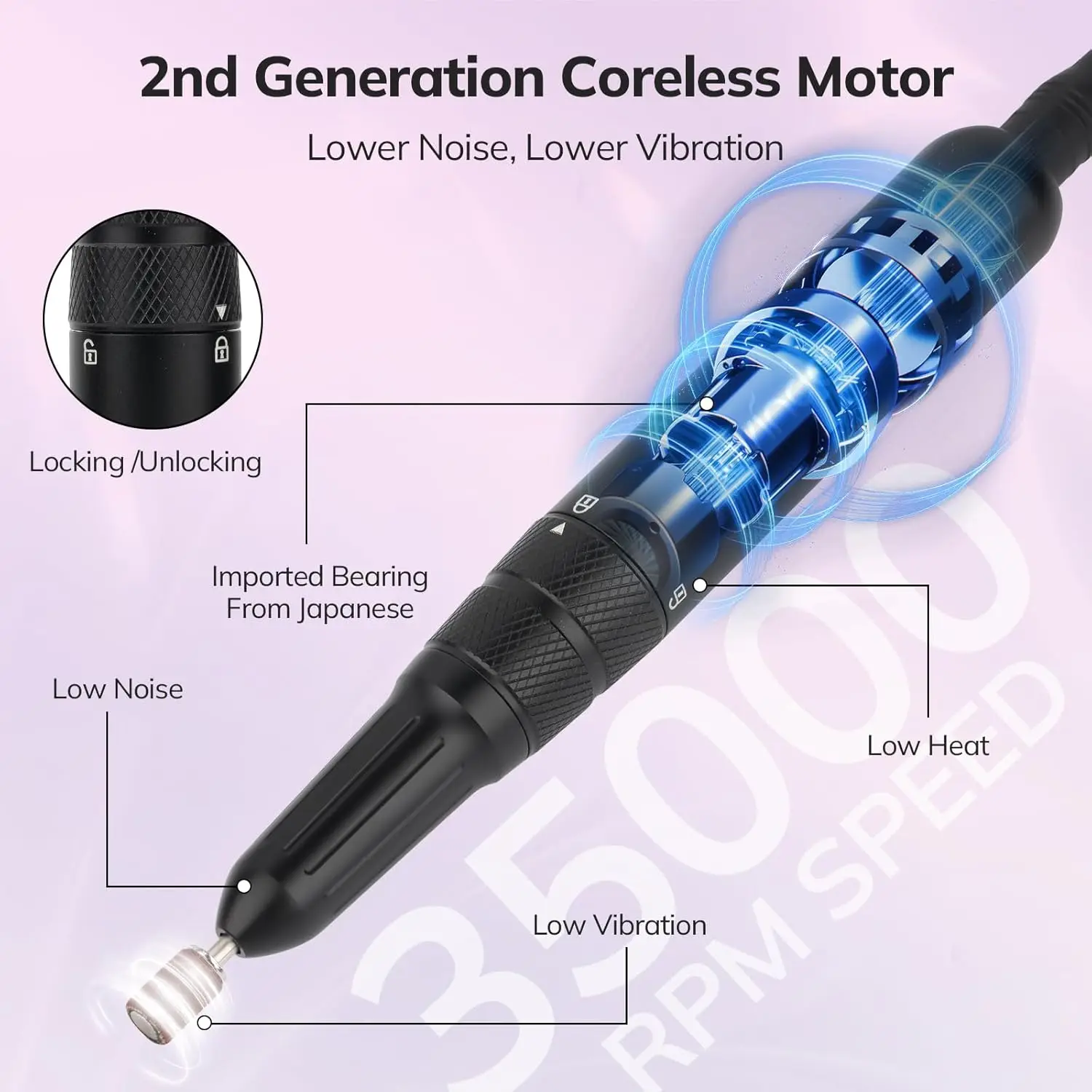 Perceuse à ongles sans fil 35000 tr/min, effet d'ongle électrique Rechargeable pour ongles en Gel acrylique, outils de polissage de manucure et pédicure