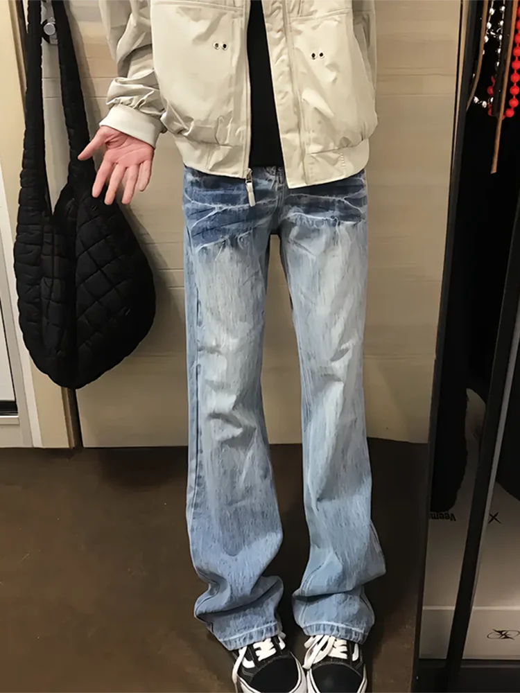 

Мужские джинсы с узором в виде синих молний, прямые, зауженные, в стиле High Street, износостойкие, повседневные, из денима, для весны и осени