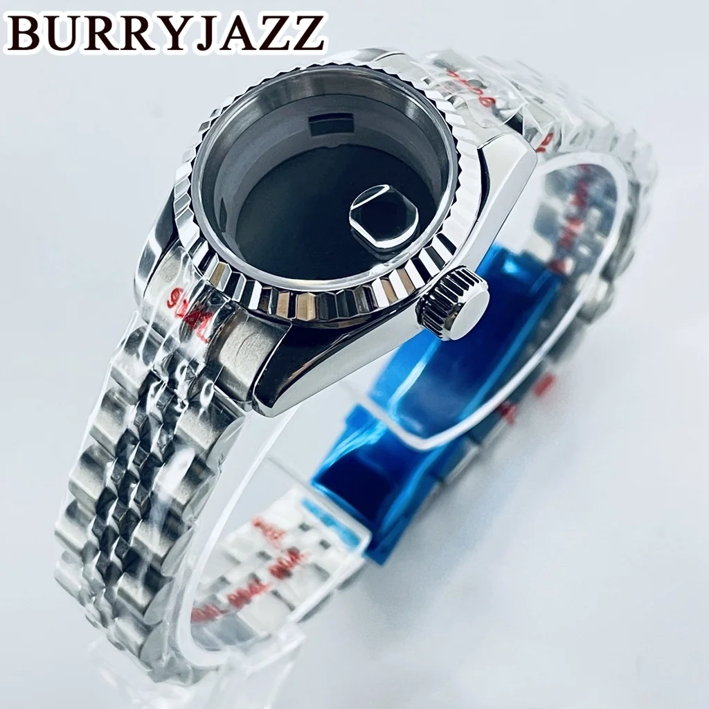 BURRYJAZZ 26mm NH05 NH06 Watch Case Silver Stainless Steel Case With Sapphire Crysta Waterproof