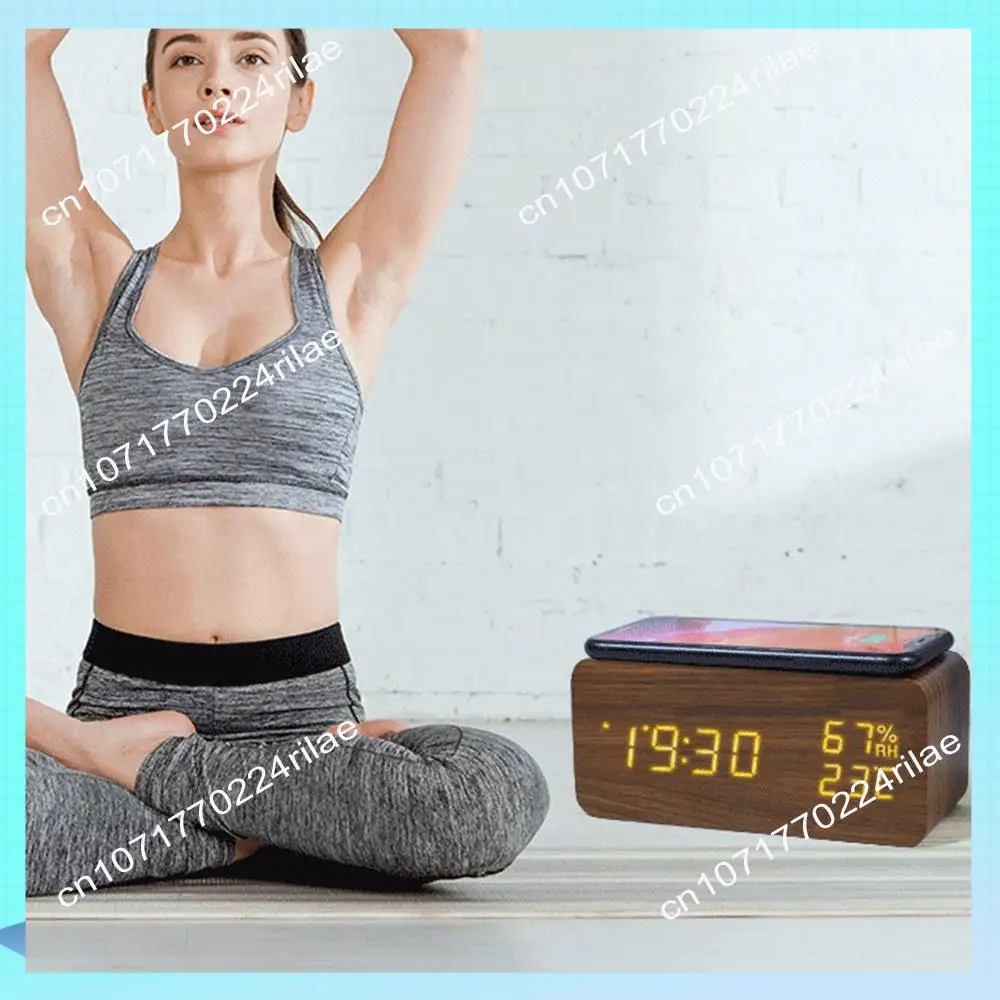 Réveil numérique A17Z, réveil de température et d'humidité, horloge électronique LED, chargeur sans fil pour Smartphone