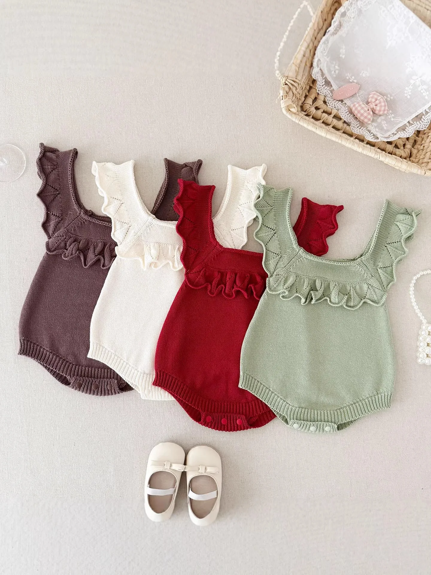 

2026 New Cotton Knit Baby Bodysuit Ruffle Sleeveless Toddler one piece Casual Clothes For 6M-2Y Baby