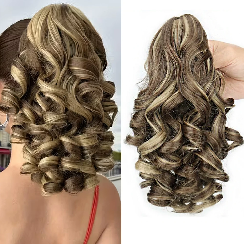 14inch Claw Clip Synthetic Ponytail Wig Short Curly Fluffy Wig High-Temperature Heat-Resistant Material Daily Wear
