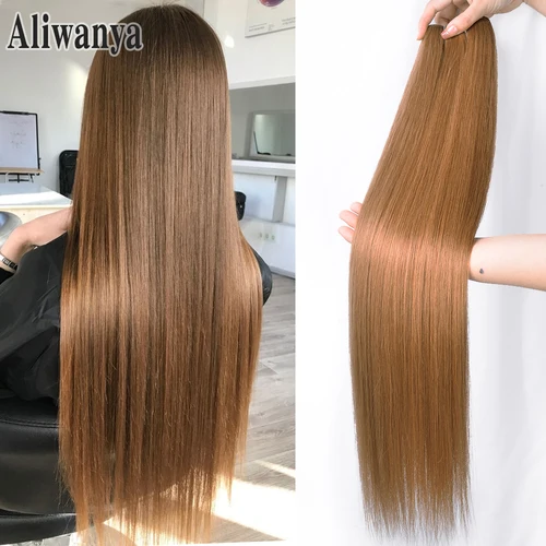 Imagen 2 del producto Mechones de pelo liso de hueso para salón, extensiones de cabello liso de alta temperatura, tejido sintético súper largo Yaki