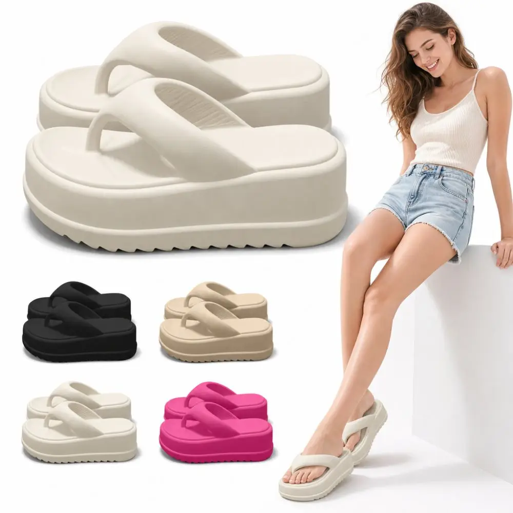 Height-increasing Platform Slippers Non-slip 5CM EVA Women's Flip Flops Soft Sole Anti-odor Beach Sandals Everyday Outfits