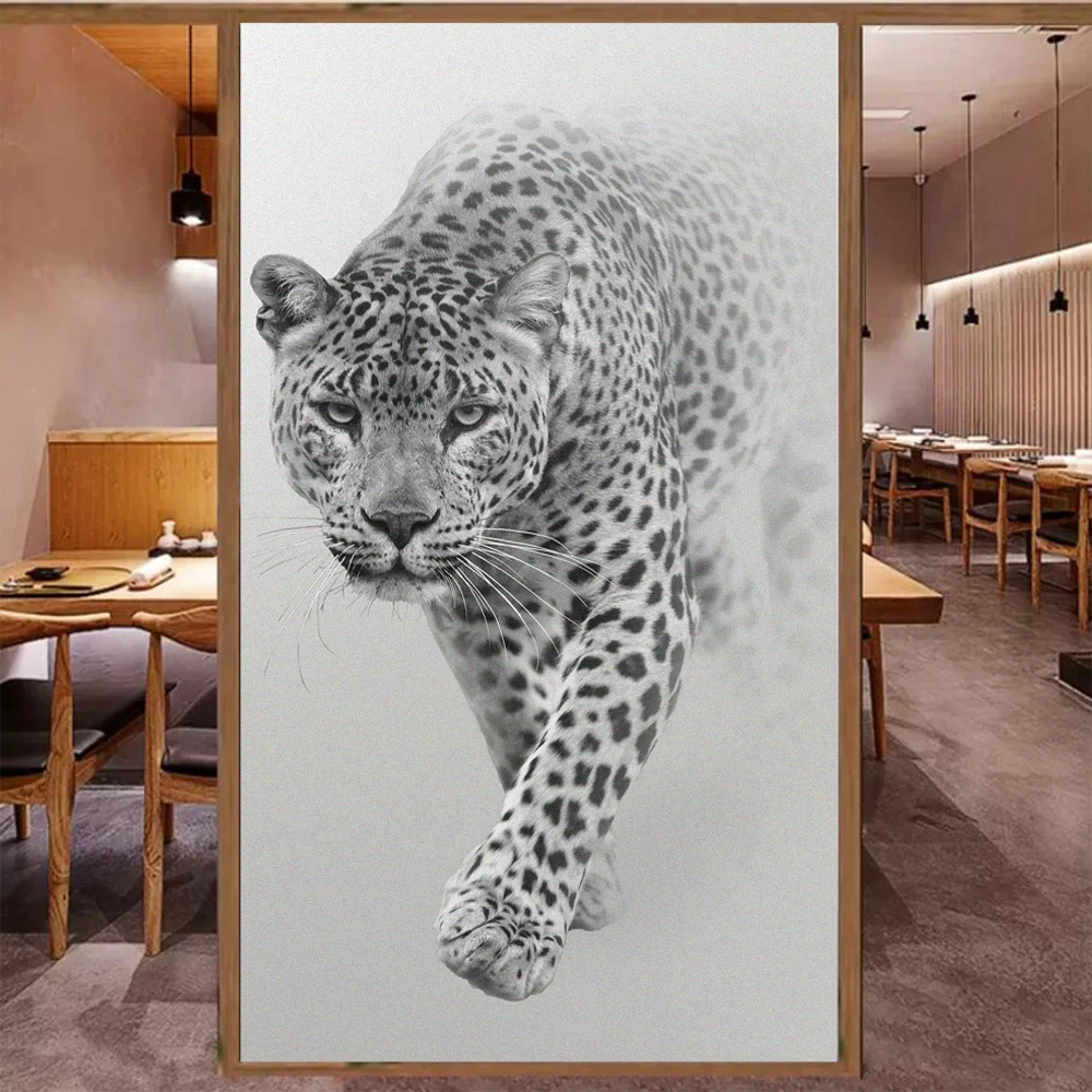 Static Cling Privacy Window Film Heat Control UV Blocking Window Glass Sticker Leopard Frosted Window Film