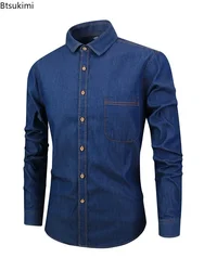 Camisas de mezclilla de manga larga informales para hombres, camisas de Jeans formales para oficina, Negocios Sociales, camisas ajustadas de algodón, Tops masculinos, ropa 2024