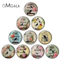 Vintage Black Bird Cage And Flowers 12mm/18mm/20mm/25mm Round photo glass cabochon demo flat back Making findings