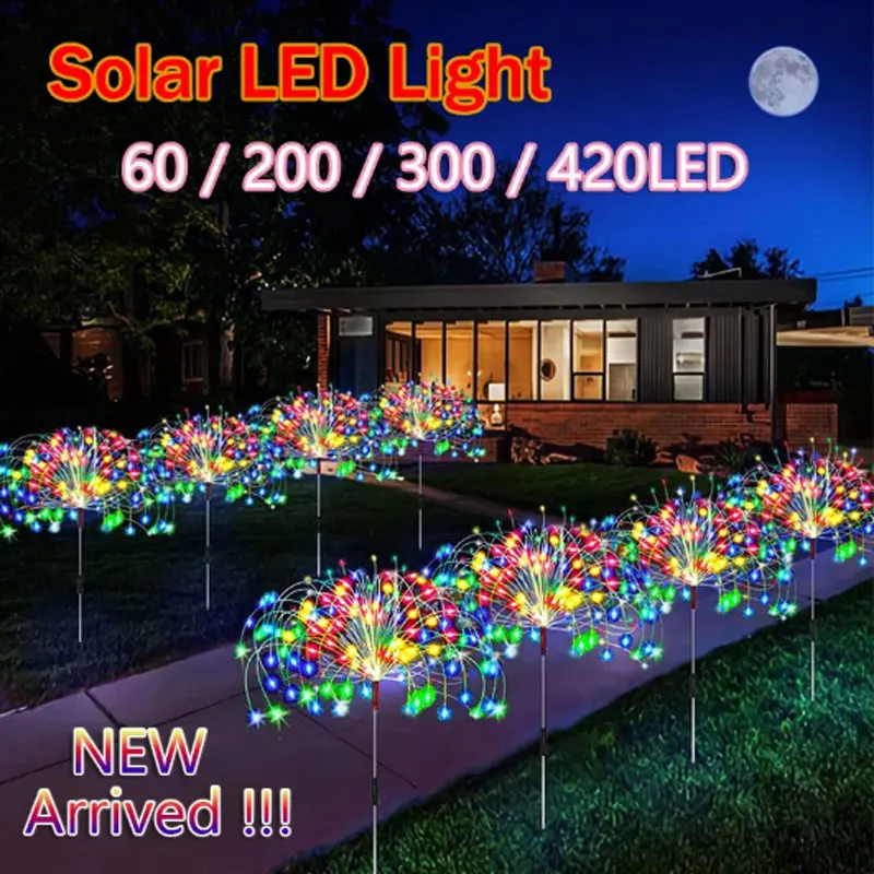 Super Bright 420LED Solar Fireworks Lights 8 Lighting Mode Outdoor Solar LED Light 300/200/60LED Lawn Lamp For Garden Decoration