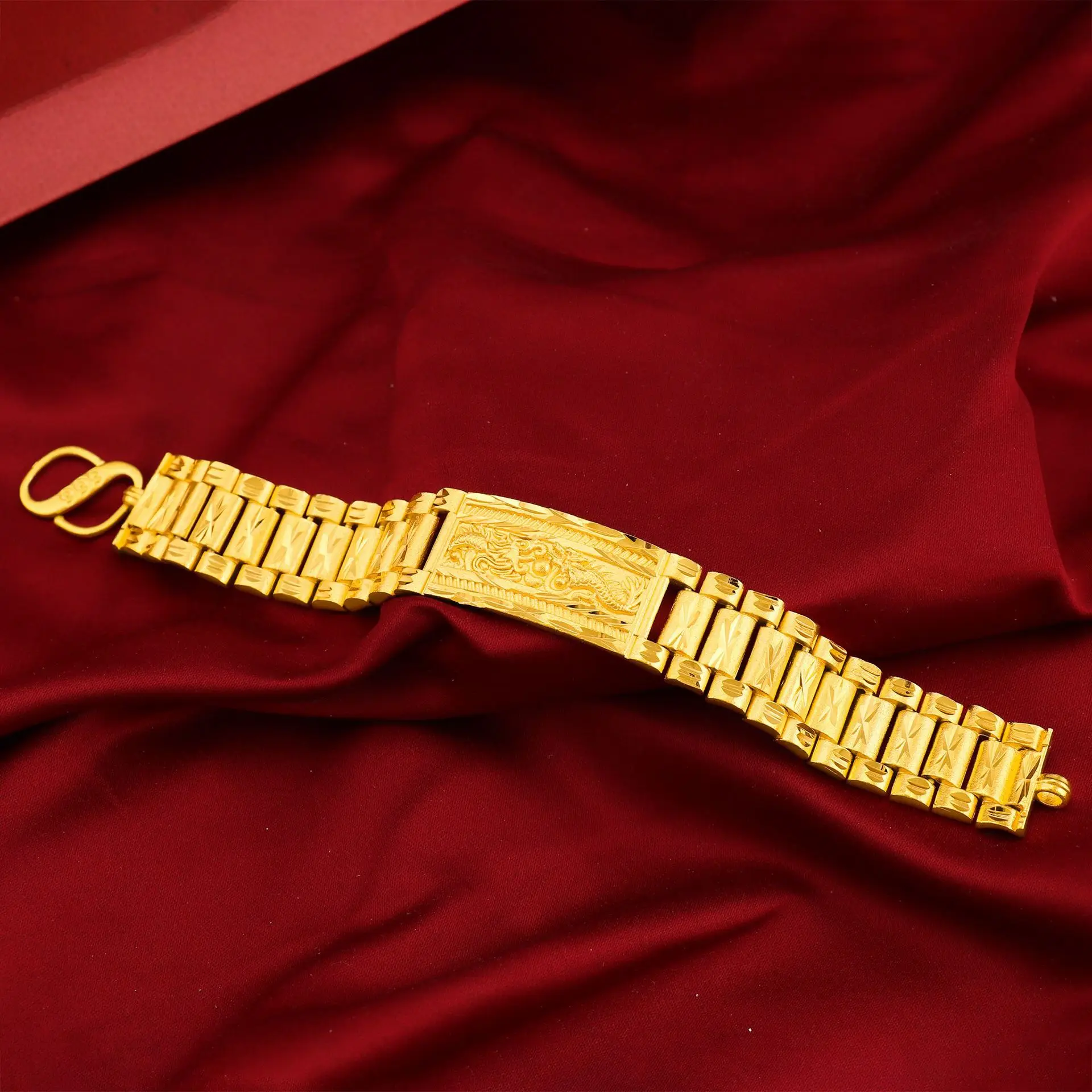 True Gold Color Bangle Full Sky Star Dragon Pattern Wide Edition Bracelet for Men Women's Boutique Wedding Fine Jewelry Gift