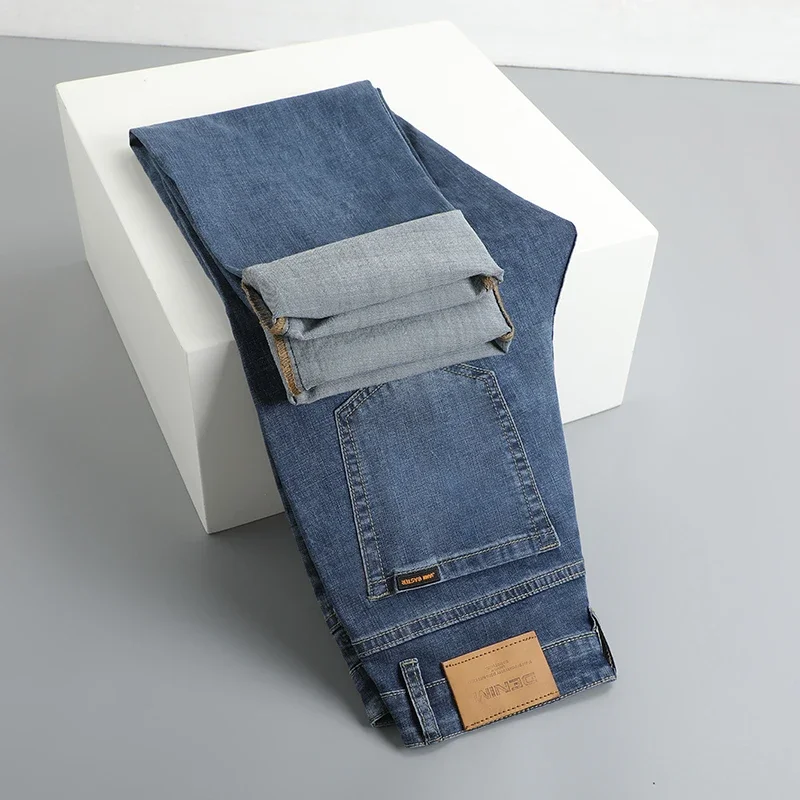 2026 Summer New Men's Straight Light Color Luxury Jeans Business Leisure Classic Stretch Thin Soft Pants Denim Trousers Male