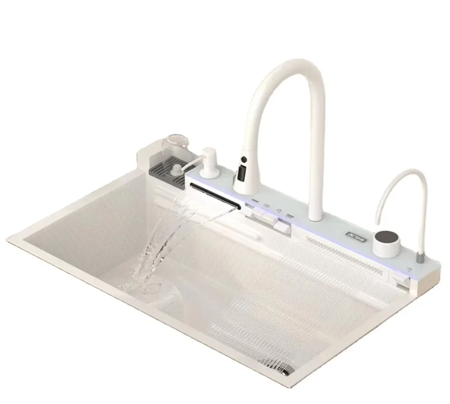 White vegetable washing basin Kitchen household whale Flying rain stainless steel sink Honeycomb embossed Left drainage outlet