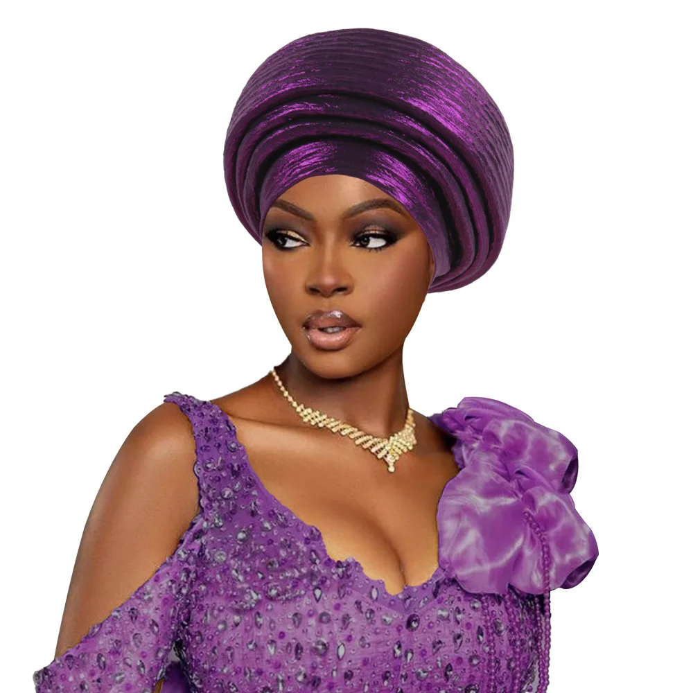 

Shinny African Headtie Turban Cap for Women Wedding Party Auto Gele Head Wraps Nigeria Female Headgear Muslim Hijab Bonnet Hat