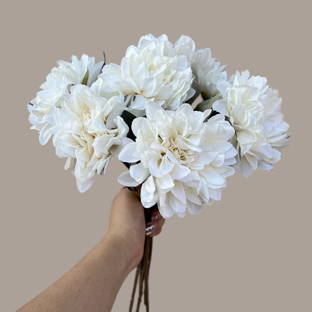 Artificial White Dahlia Flower Dahlia Fake Flower Wedding Floral Garden Decoration Indoor Outdoor Photography Prop Floral Art