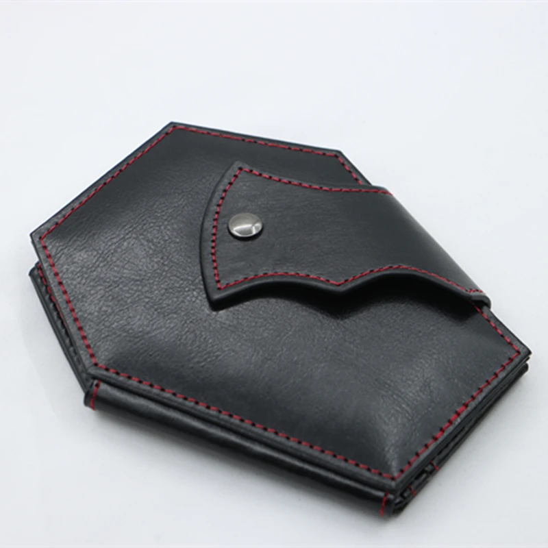 Coffin Card Wallet, Halloween Card Holder Folded Pocket Wallet, Hand stitched Faux Leather，Bat wing Card Wallet