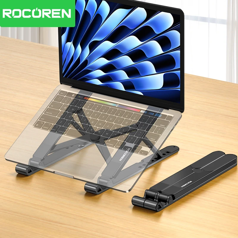 

Rocoren Portable Laptop Stand Adjustment Height Notebook Bracket Foldable Vertical Supporter Desktop Holder For MacBook Air Pro