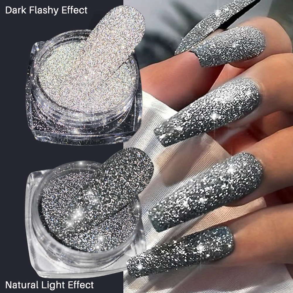 1Pc Champagne Diamond Glitter Powder Nail Art Chrome Pigment Sparkly Glitter Diamond Decor Manicure Holographic Chrome Powder