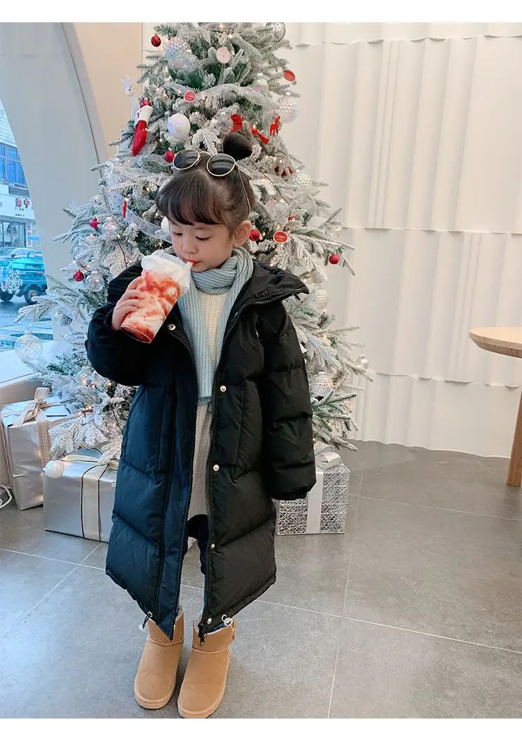 Girls' Winter Cotton Jacket Children's Winter Long Knee Length Boys' 2024 New Korean Long Cotton Jacket