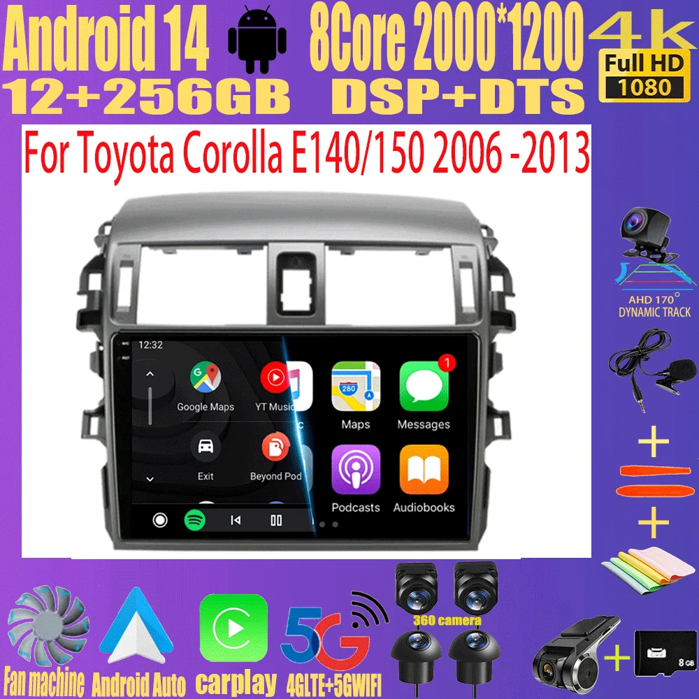 

Android 14 Carplay 2din Car Radio For Toyota Corolla E140/150 2006 2008 2009 2010 2011 2012 2013 4G GPS Multimedia Player Stereo