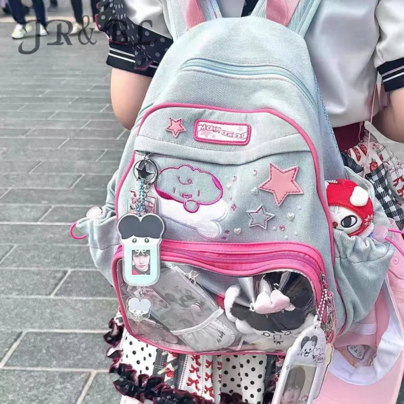 

Y2K Cute Patchwork Ita Backpack New Women Fashion Design Nylon Students Knapsack Harajuku Girl Transparent Bags Travel Schoolbag