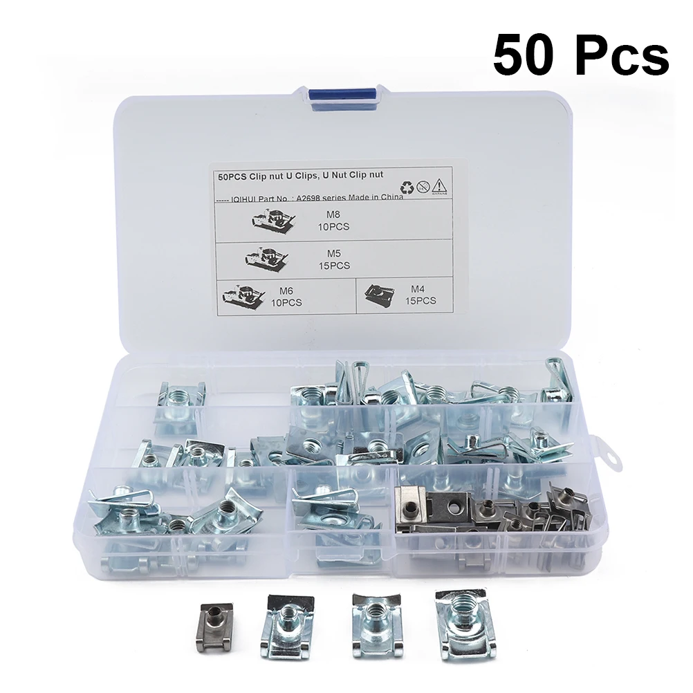 

50Pcs Motorcycle U Nut Fasteners High Hardness Manganese Steel Spire U Clips Car Door Wire Cable Fixing Panel Bumper Trim