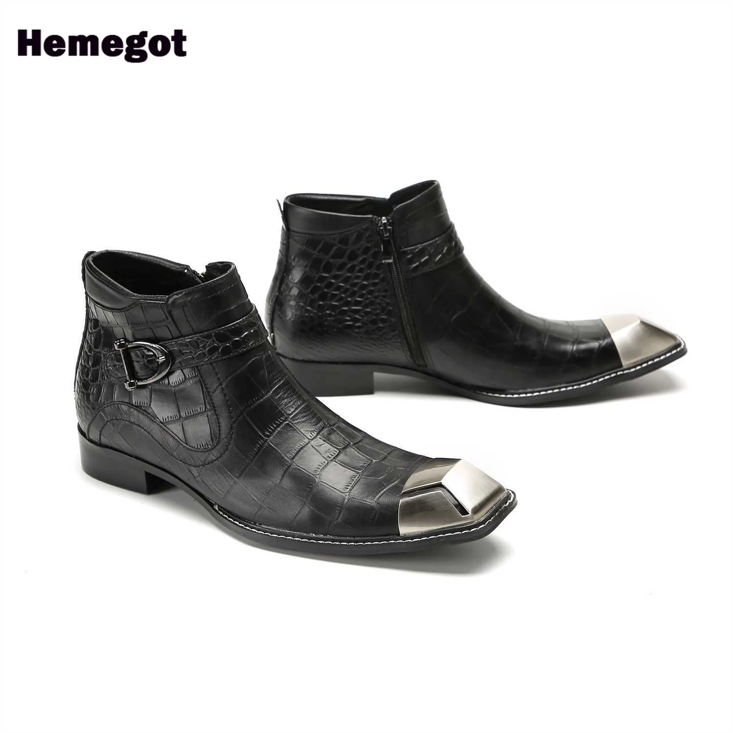 

Metal Square Toe Men's Boots Black Patent Leather High-Top Stylish Side Zipper Men Boots Big Size 37-47 Botas Zapatillas Mujer