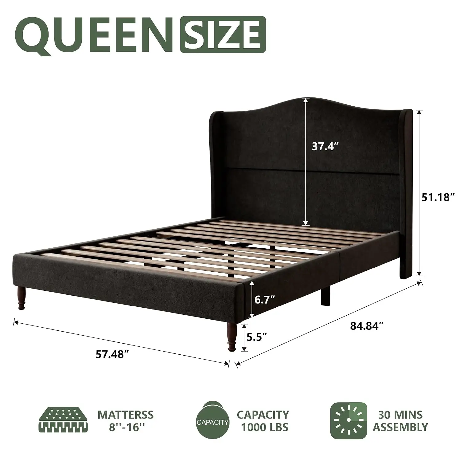 Upholstered Platform Bed, 51