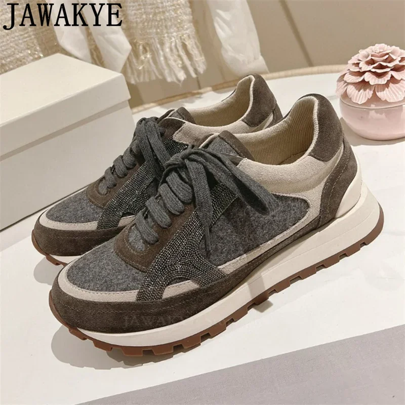 JAWAKYE Designer Casual Flat Platform Sneakers Women High Quality Designer Lace Up loafer Shoes Autumn Comfort Walk Shoes Woman