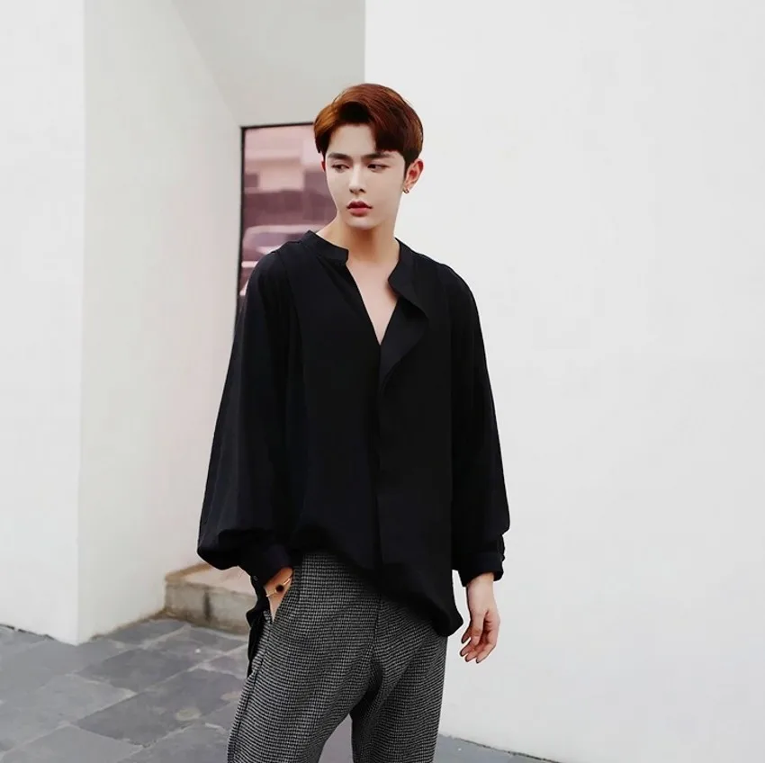 Korean Loose New Men's Shirts Long Sleeve Clothes Personality Trend Oversize Hair Stylist Summer Shirt Male Spring Fashion Coats