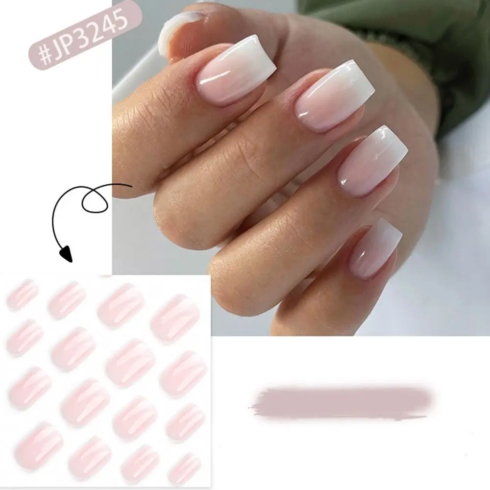 New Long Square False Nails French Colorful Firework Fake Nials French Pink White Gradient Full Cover Press on Nails DIY