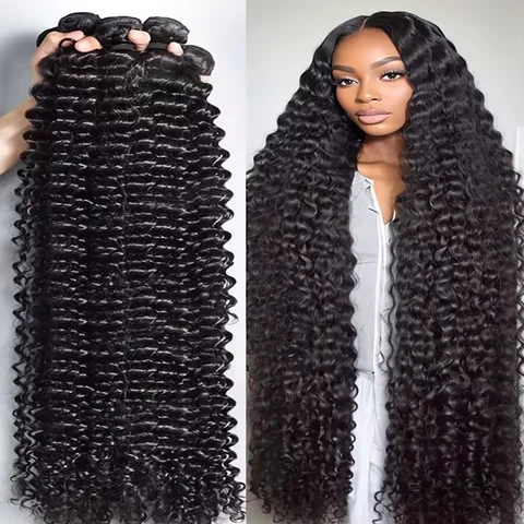 Burmese Curly Bundles Human Hair 30 34 40 Inch Deep Wave Raw Hair Bundles Unprocessed Double Weft Hair Extensions Weave