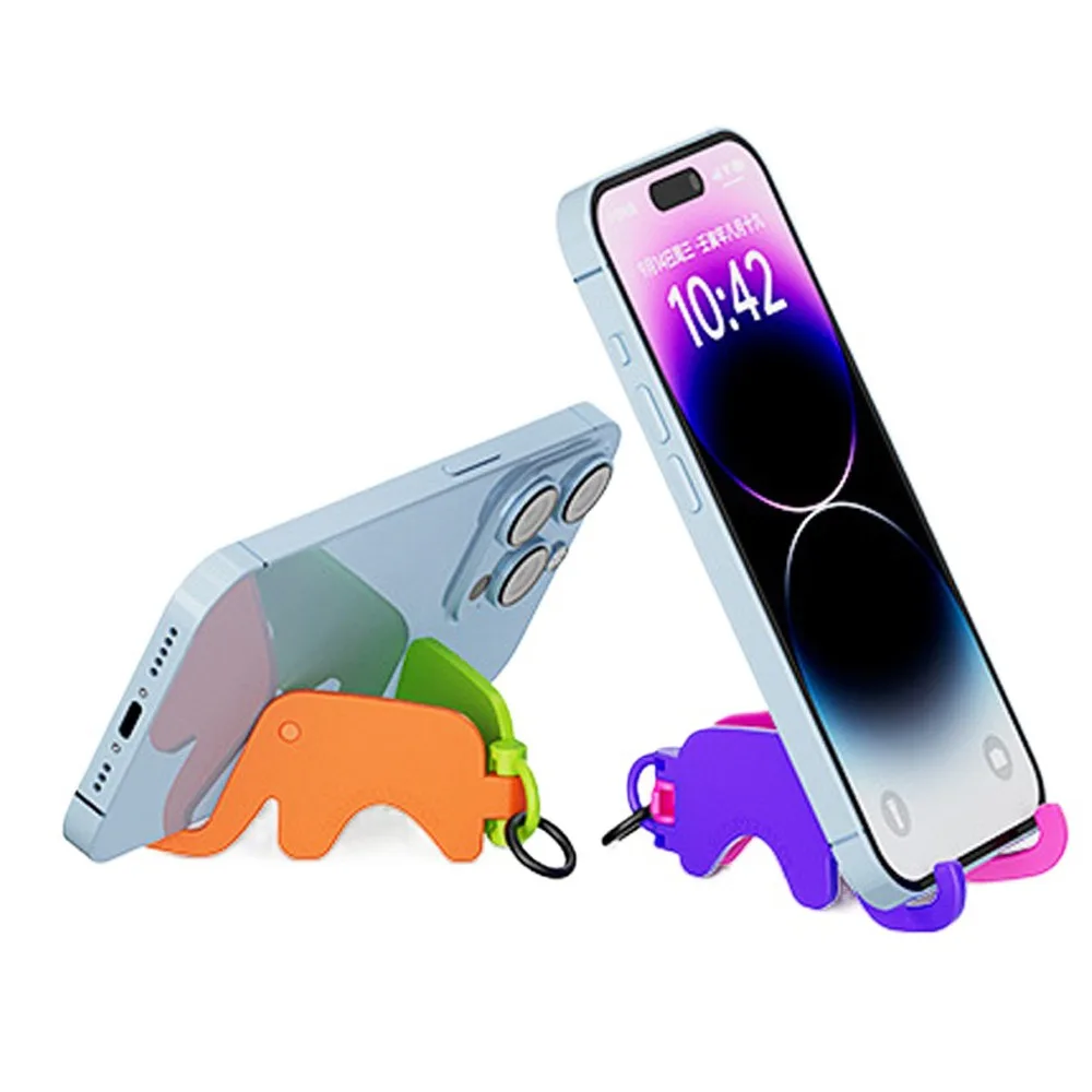 Elephant Shape Mobile Phone Stand with Keychain Portable Mobile Phone Holder Cartoon Creative Cell Phone Bracket Key Ring Gift